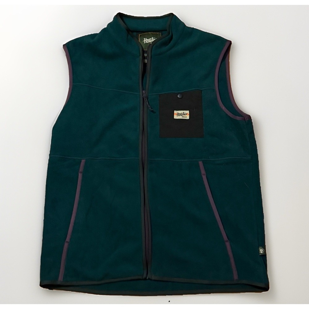 Howler Bros Men's Free Range Fleece Vest, Ultramarine Green Full Zip Size XL